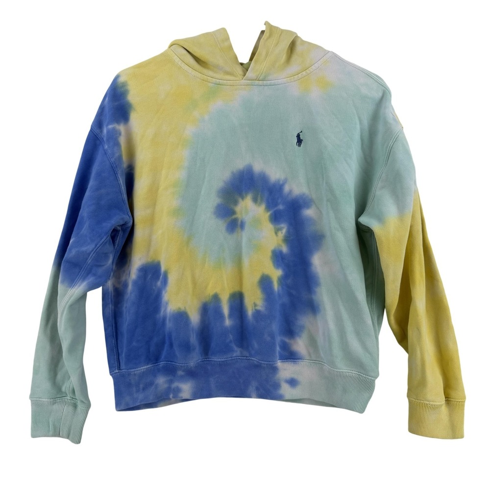 Polo Ralph Lauren Hoodie Boys Large 12-14 Tie Dye Multicolor Pullover Fleece Y2K
